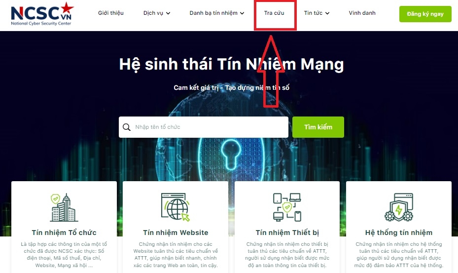 Giao diện trang Tín nhiệm mạng