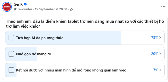 Biểu đồ khảo sát ưu tiên chọn tablet