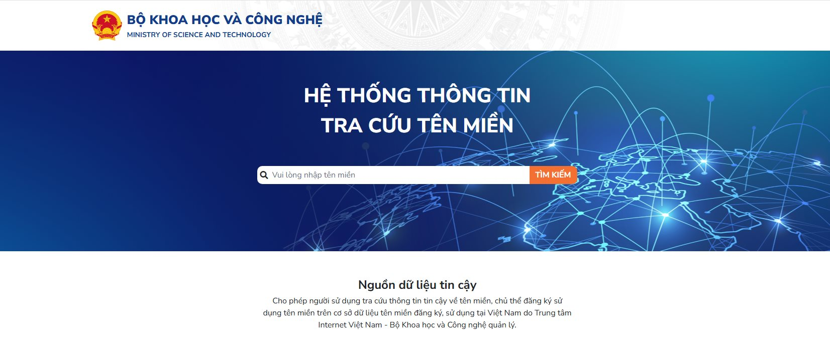Giao diện cổng tra cứu tên miền