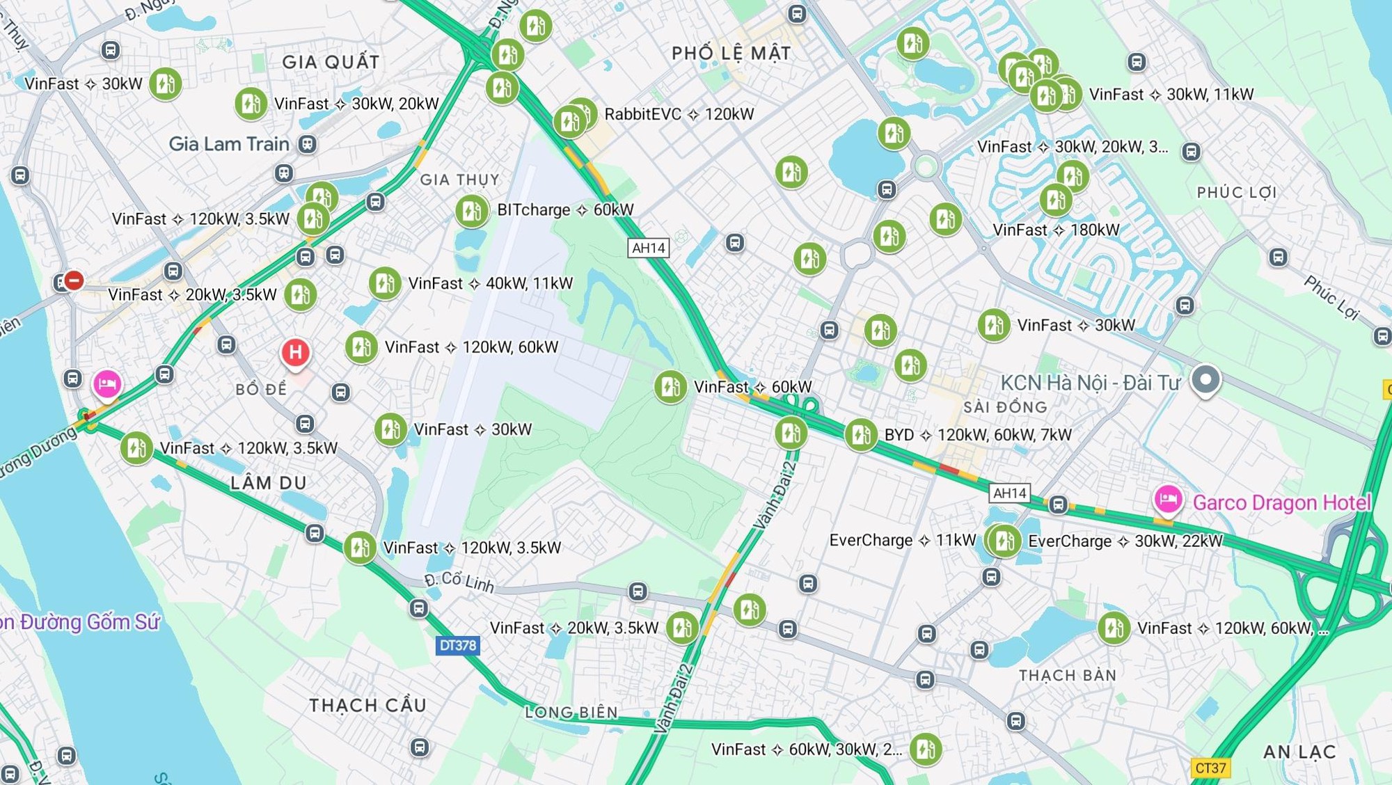 Bản đồ trạm sạc khu vực Hà Nội