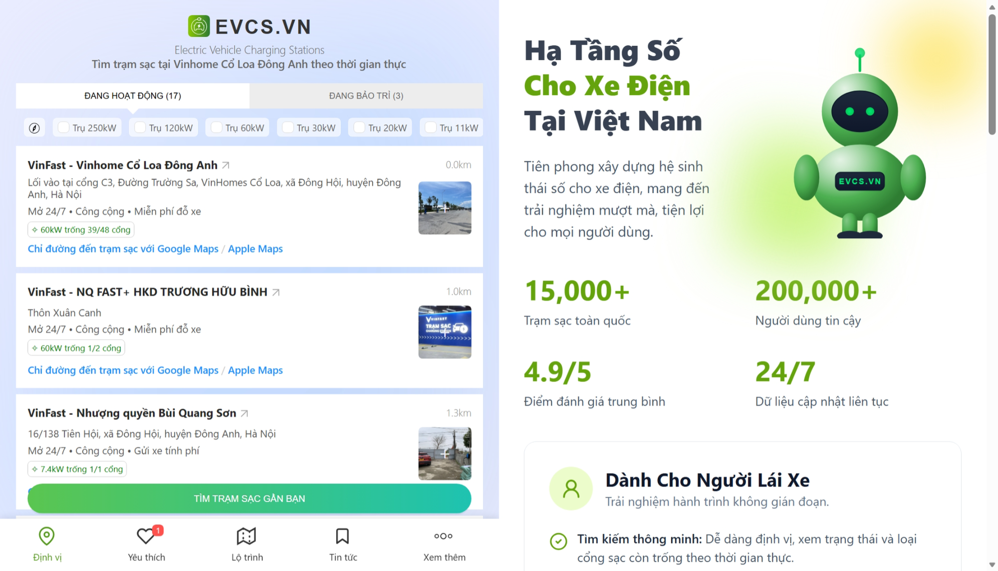 Bản đồ trạm sạc toàn quốc